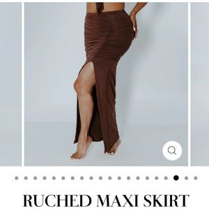 NWT Klassy Network brown ruched maxi skirt